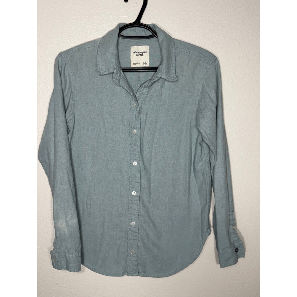 Abercrombie & Fitch Womens Small Blue Linen Blend Button Down Long Sleeve Shirt